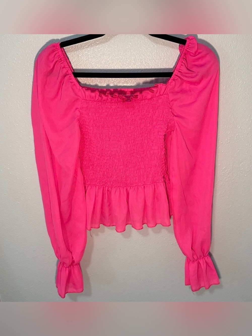 🛍️ SHEIN Privé Square Neck Flounce Sleeve Shirred Peplum Blouse size small.
